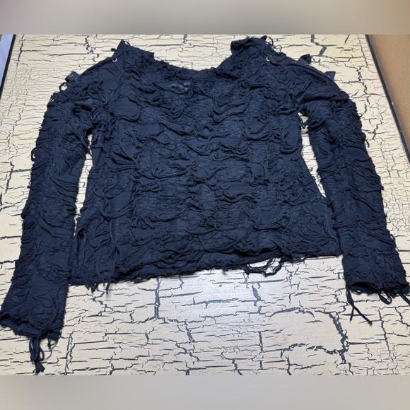 VTG Lip Service Bio Threat Distressed Long Sleeve Top Shirt Goth 90s Y2K buckles - Picture 16 of 16